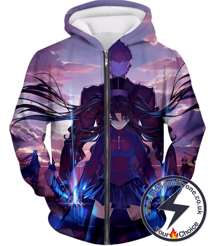 Fate Stay Night Stay Night Rin Tohsaka and Archer Shirou Action Zip Up Hoodie